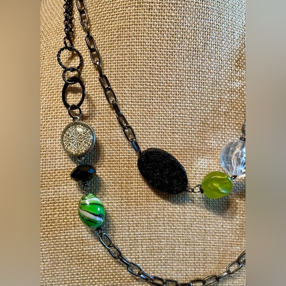 🍀Blown glass/MOP/lucite/metal Beaded Chain Necklace - Picture 5 of 9